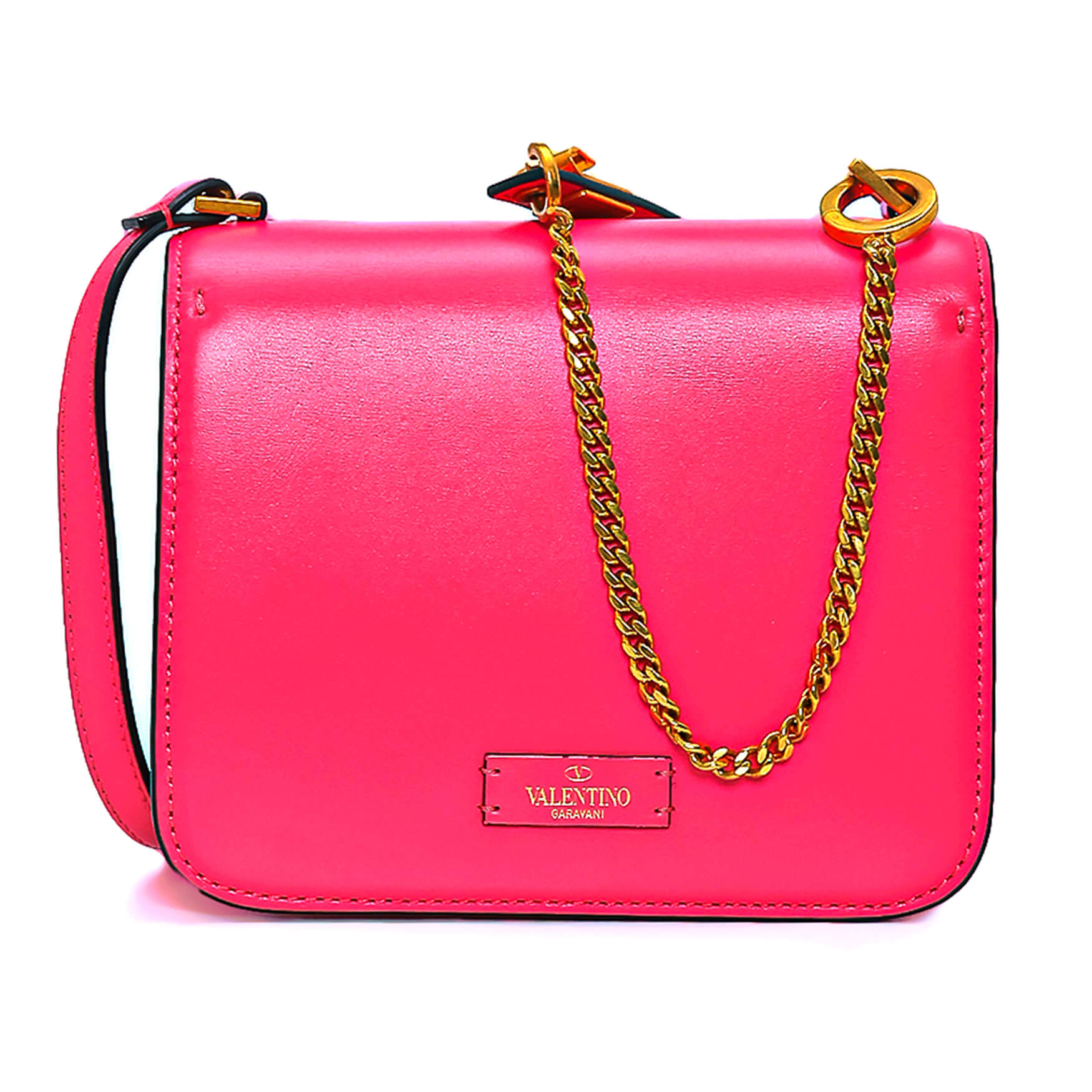 Valentino - Pink Smooth Leather V Flap Crossbody Bag